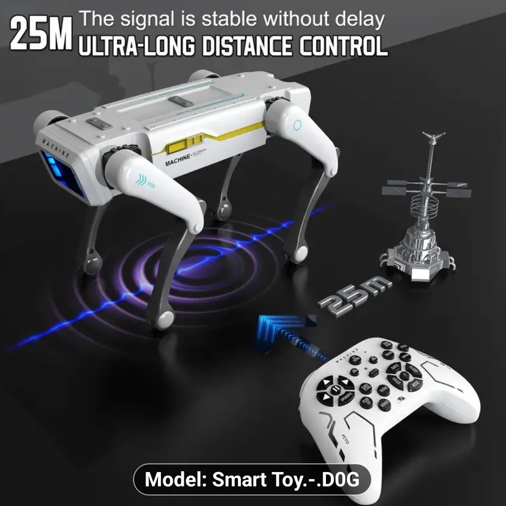 Machine Intelligent Voice Control Robot Dog - White and Black